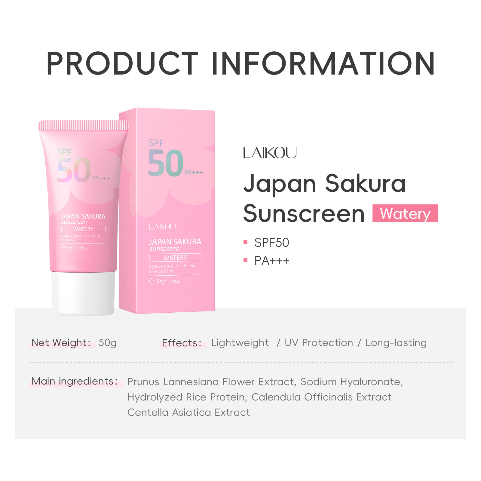 LAIKOU Sakura SPF50 PA+++ Loti - Spf 50 Waterproof Sunscreen avis et prix